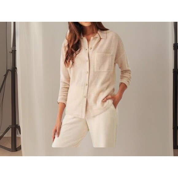 Faherty  100% CASHMERE SWEATER SHIRT-HEATHER OATMEAL SZ XL NWOT - Picture 1 of 9